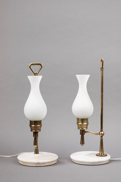 Lampade da Tavolo, Ottone e Vetro Opalino, circa 1950