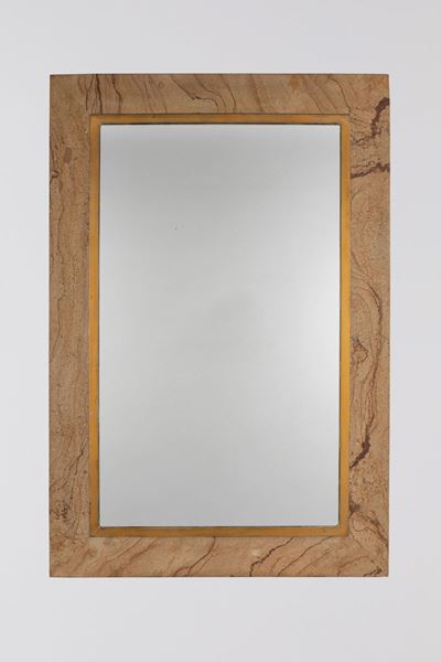 Specchio, in travertino e ottone, 1970 circa