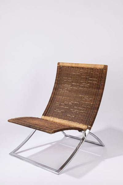 Luisa, poltrona in acciaio cromato e rattan
