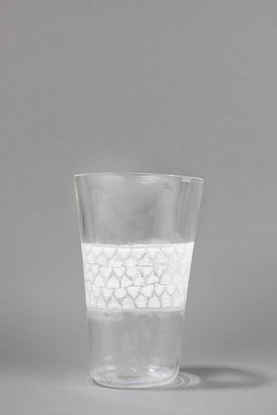 Vaso in vetro di murano a doppio incalmo con fascia centrale a murrine