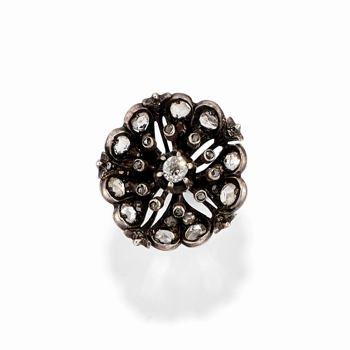 Cinque Anelli in Oro Bassa Caratura, Argento, Smeraldi, Diamanti, Rubini e Pietre Colorate