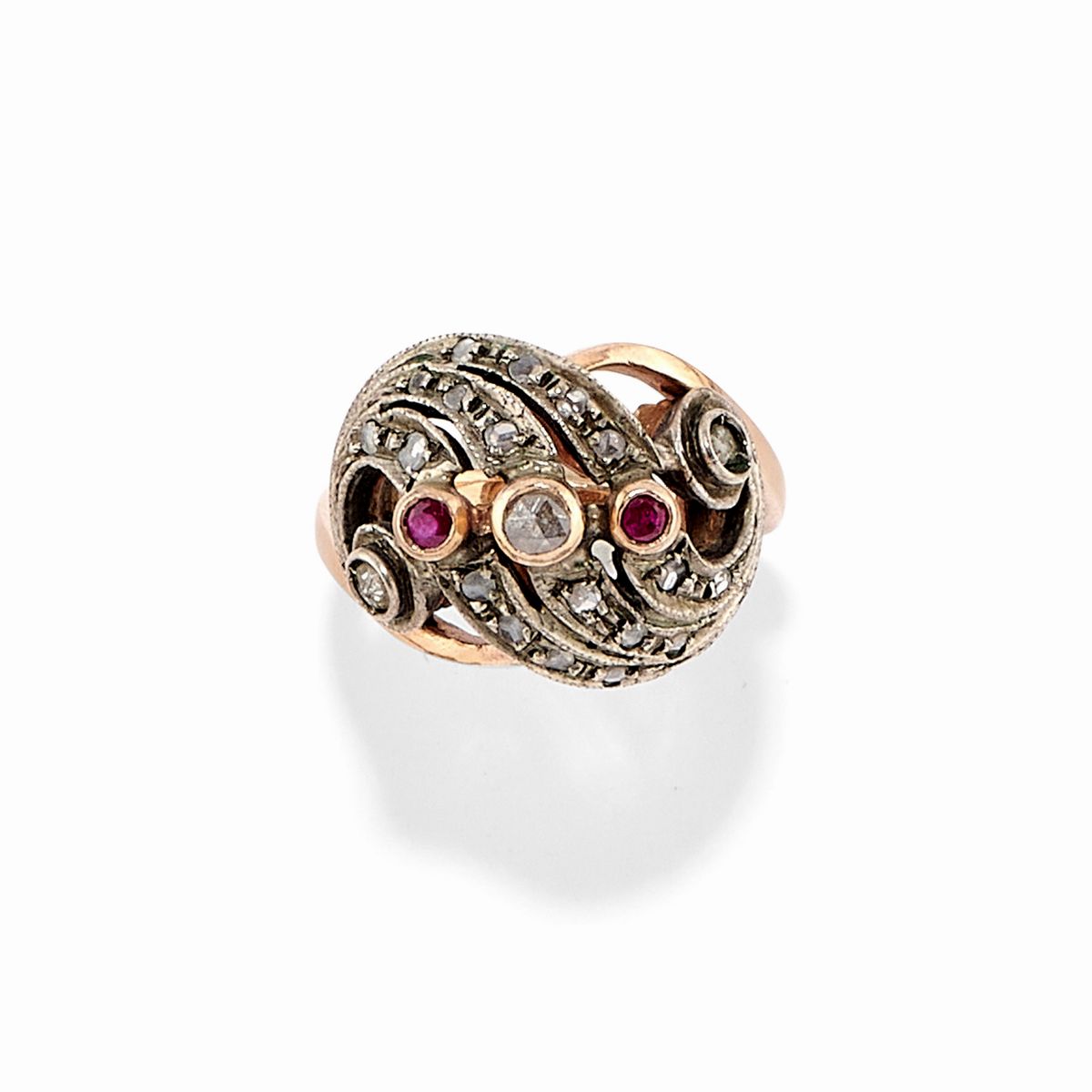 Cinque Anelli in Oro Bassa Caratura, Argento, Smeraldi, Diamanti, Rubini e Pietre Colorate