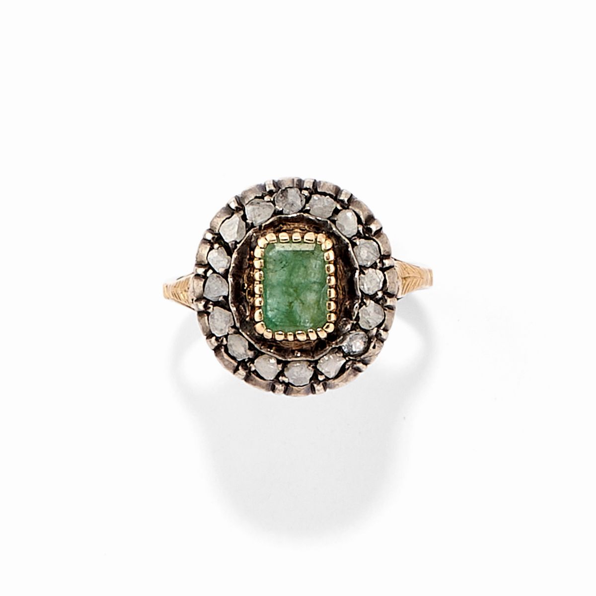 Cinque Anelli in Oro Bassa Caratura, Argento, Smeraldi, Diamanti, Rubini e Pietre Colorate
