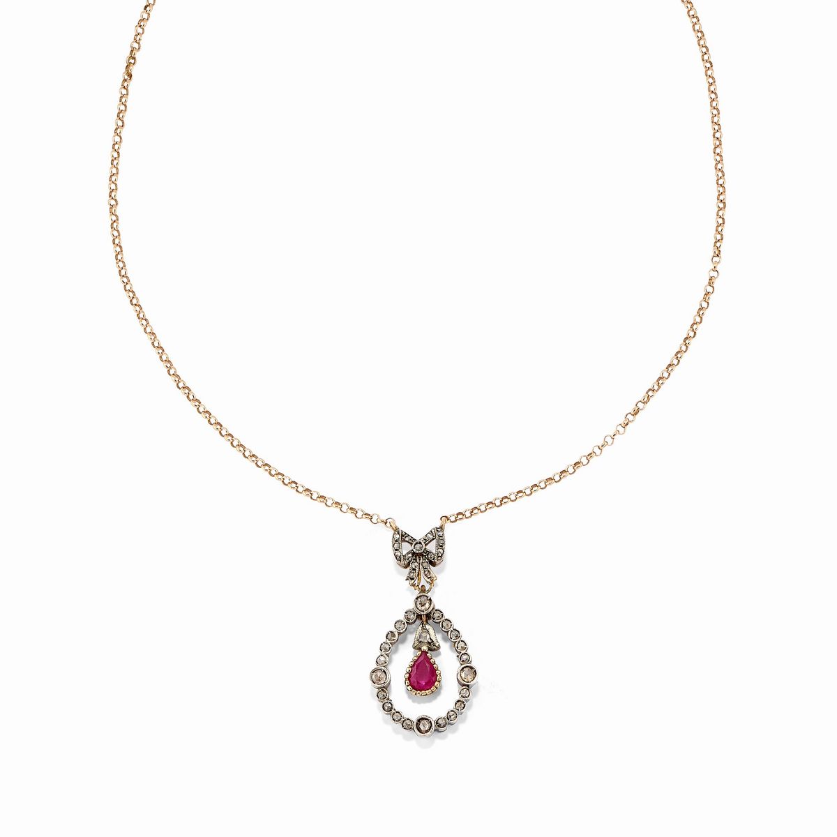 Demi Parure in Argento, Oro Giallo 14k, Rubini e Diamanti