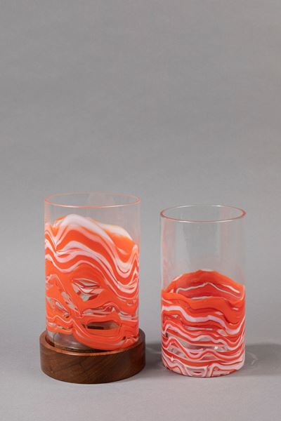 Set di Vaso e Portacandele in Vetro Soffiato, 1968