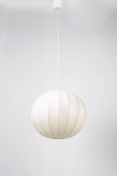 Sospensione, struttura metallica rivestita in cocoon, h 110 x 43 cm, circa 1960
