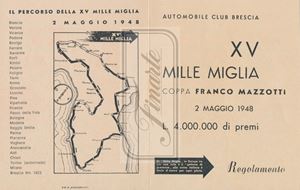 Extract from the regulation of the XV Mille Miglia, 1948, list of prizes and itinerary