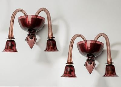 Coppia di lampade da muro in vetro soffiato di Murano