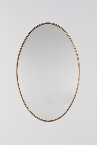 Specchio ovale con cornice in ottone, circa 1950