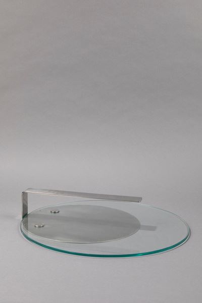 Centrotavola in acciaio e vetro temperato, produzione Krupp