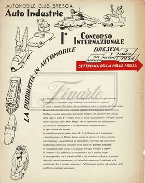 Regolamento del I&#176; Concorso Internazionale &quot;La Pubblicit&#224; in Automobile&quot; dal 30 aprile al 2 maggio 1954 durante la settimana della Mille Miglia 