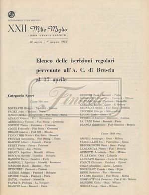 Elenco iscrizioni regolari pervenute all&#39;AC Brescia al 17 aprile 1955 