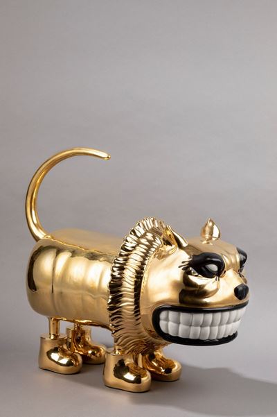 Glamour Cat, scultura in ceramica dorata, edizione limitata