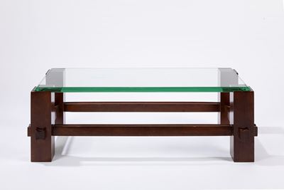 Tavolino modello 2461 in legno e cristallo