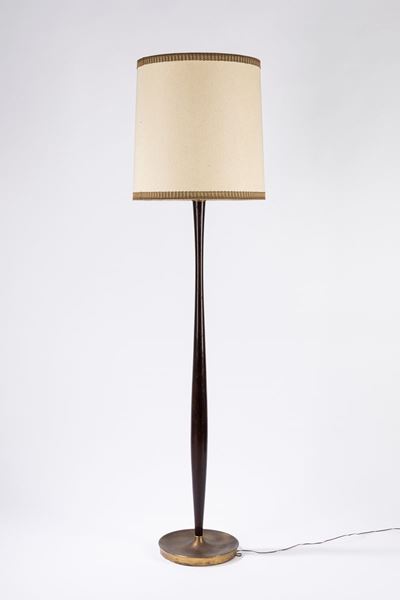 Lampada da terra in legno laccato con base in ghisa e ottone