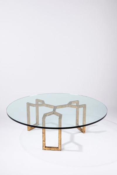 Tavolo da salotto modello Crabe, 1965 ca., struttura in ferro forgiato e dorato