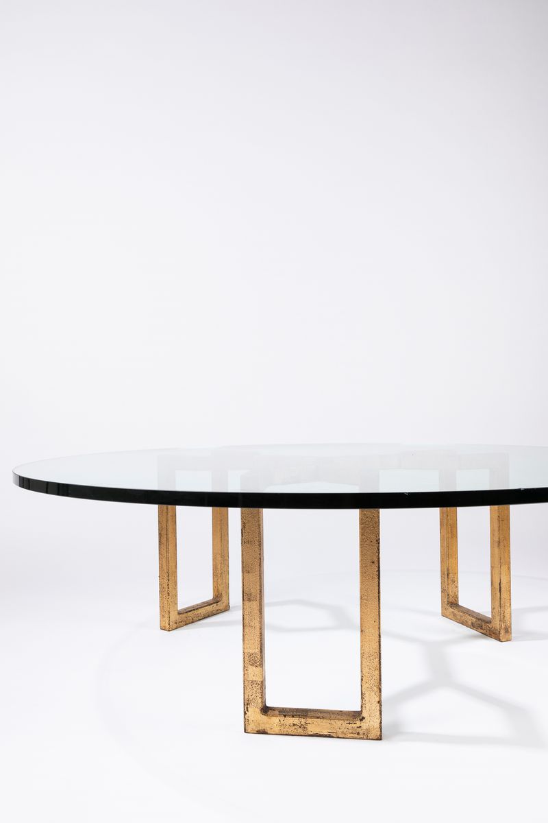 Jean Royere (attr.) - Tavolo da salotto modello Crabe, 1965 ca., struttura in ferro forgiato e do...