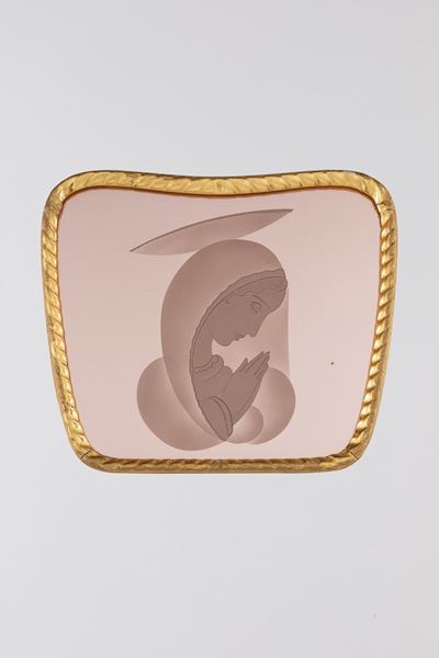 Gio Ponti, Specchio con decoro sabbiato e cornice in legno dorato
