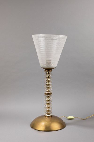 Lampada da tavolo in vetro pulegoso con base in ottone
