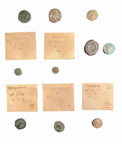 Lotto di 10 monete in bronzo del mondo greco e magno greco, incluse Cartagine, Kainon, Agigento, ...