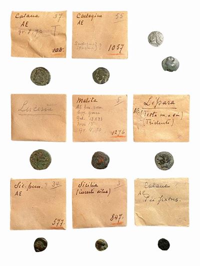 Lotto di 10 monete in bronzo del mondo greco e magno greco con bustine di collezione