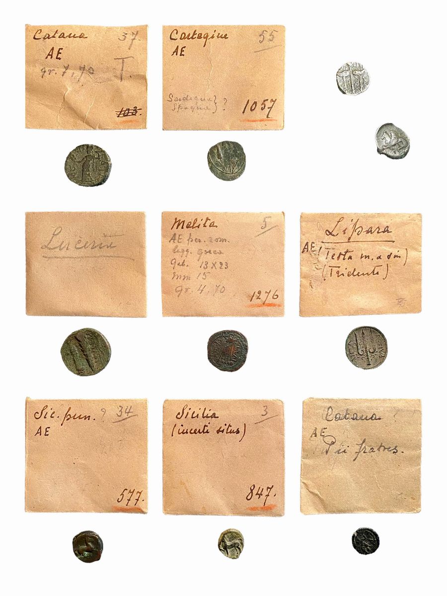 Lotto di 10 monete in bronzo del mondo greco e magno greco con bustine di collezione
