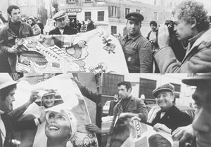 Mimmo Rotella in posa per Ugo Mulas, Milano