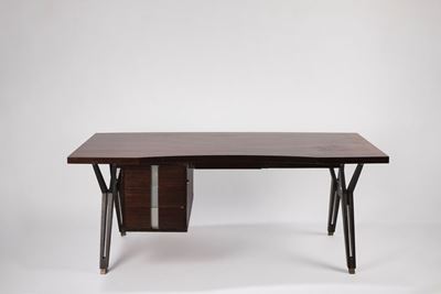 Scrivania dirigenziale in legno e metallo, 1958