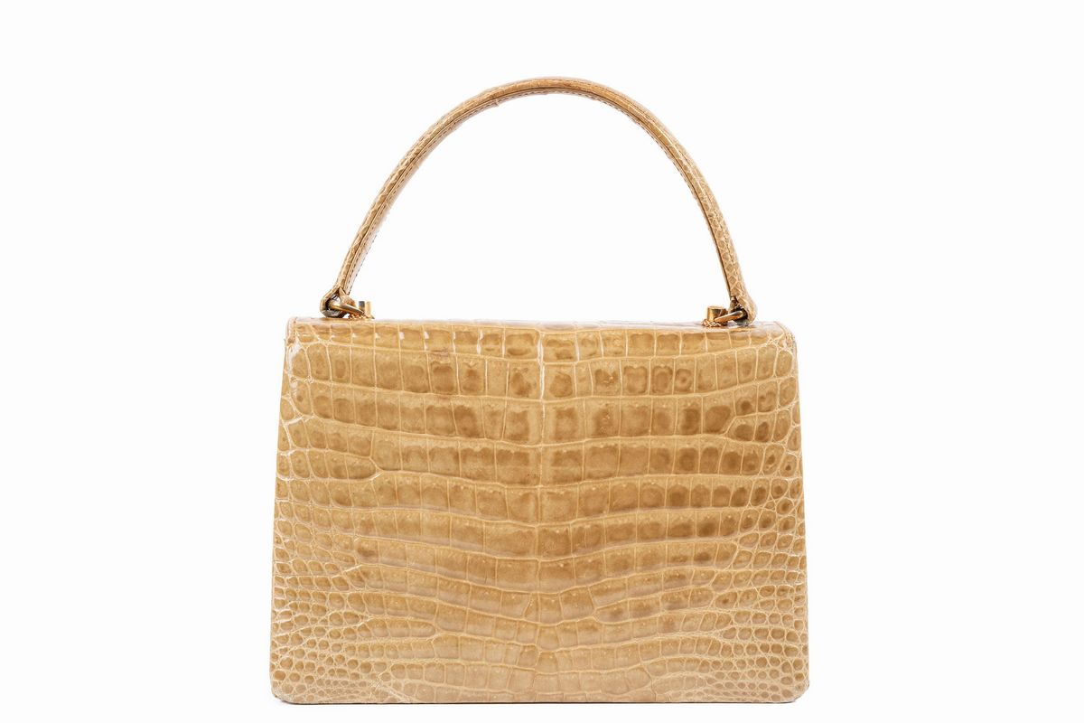 Gucci - Borsa in coccodrillo color champagne con chiusura in occhio di Tigre