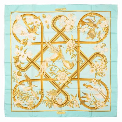 Christiane Vauzelles, Foulard Caraïbes, seta su fondo azzurro, 1974