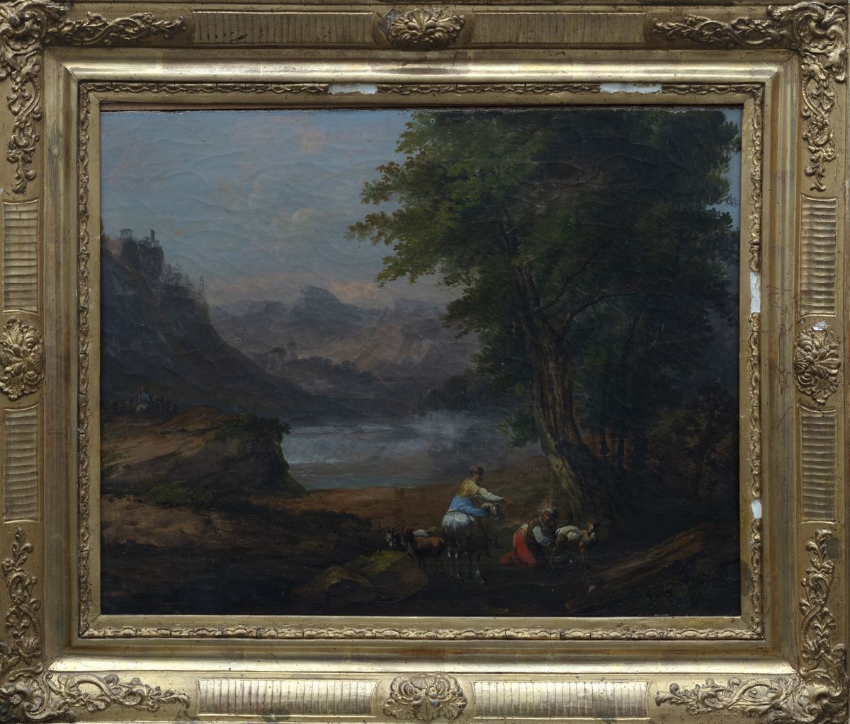 Scuola Italiana, Secolo XVIII - Autore non identificato, Paesaggio con pastorelle, olio su tela