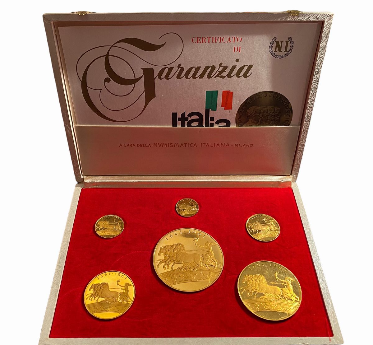 Serie di sei medaglie in oro per il primo centenario dell’Unità d'Italia 1861-1961