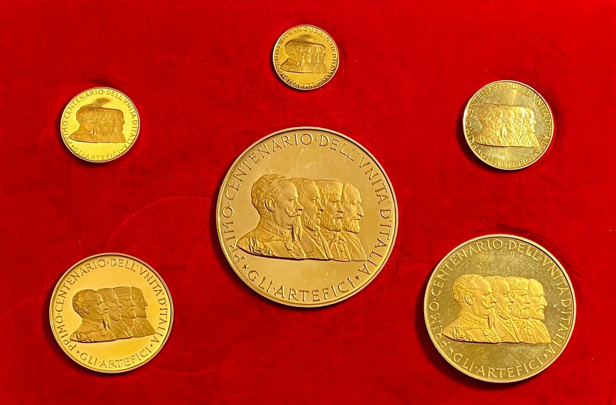 Serie di sei medaglie in oro per il primo centenario dell’Unità d'Italia 1861-1961