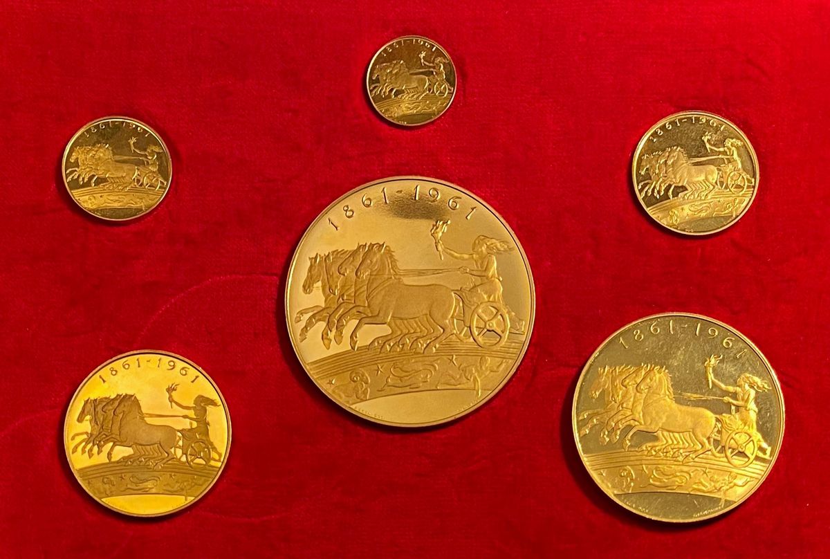 Serie di sei medaglie in oro per il primo centenario dell’Unità d'Italia 1861-1961