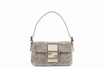 Borsa Baguette in tessuto ricamato con perline