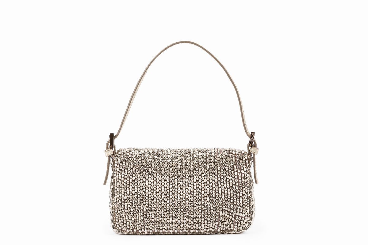Fendi - Borsa Baguette in tessuto ricamato con perline