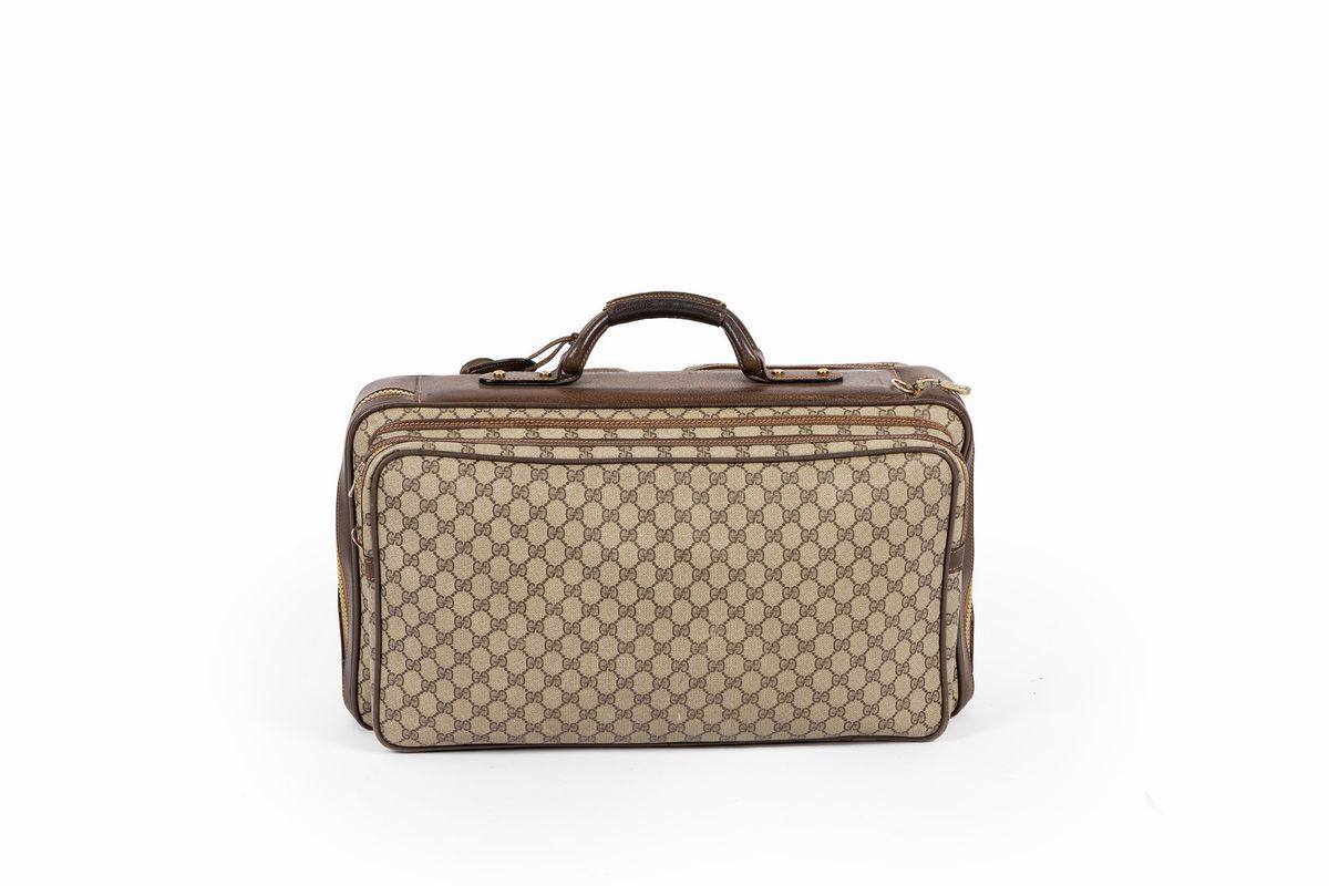 Gucci - Valigia con logo GG, tessuto monogrammato e pelle di cinghiale
