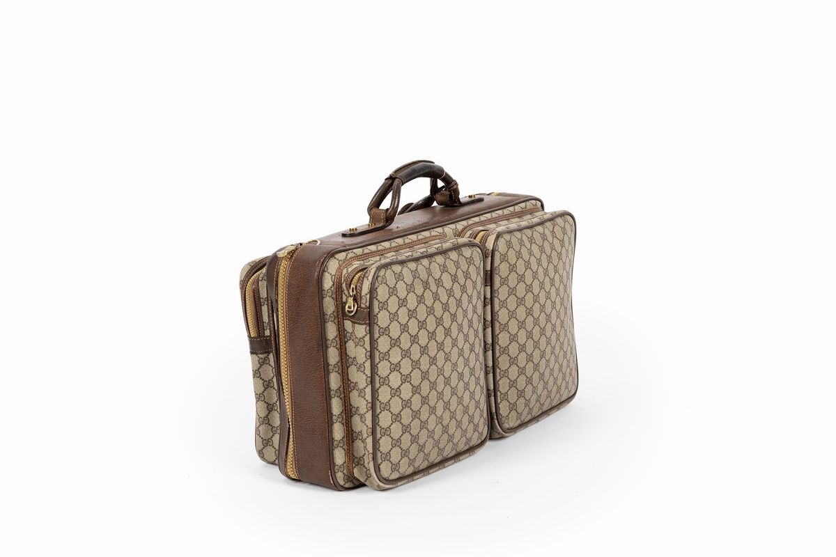 Gucci - Valigia con logo GG, tessuto monogrammato e pelle di cinghiale