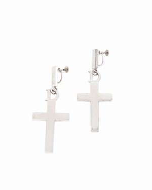 Pair of silver cross shaped drop earrings