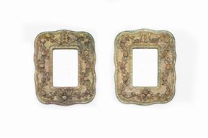 Pair of luster ceramic mirrors with floral pattern, 20th century