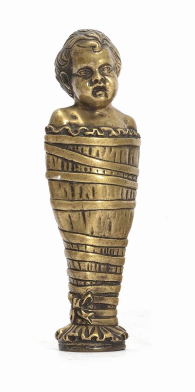 Sigillo in Bronzo Raffigurante Bambino in Fasce, Secolo XIX