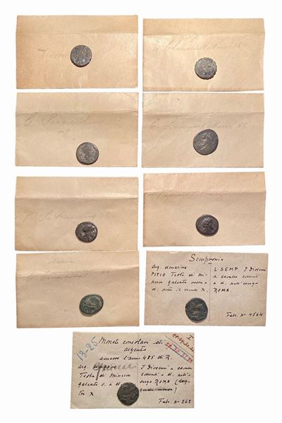 Lotto di 9 denari consolari romani, con esemplari delle Gens Sempronia, Gens Crepusia, Gens Licin...