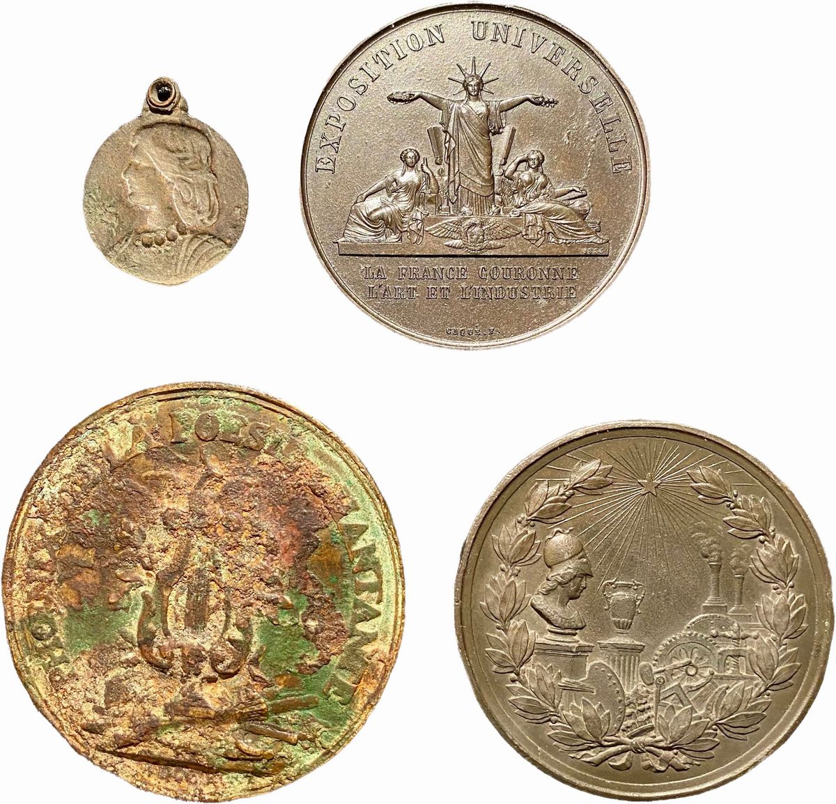 Lotto di 4 Medaglie in Bronzo, inclusa una dell'Esposizione Universale e una della Esposizione Ge...