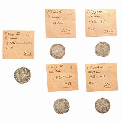 Lotto di 5 monete d'argento di Filippo II, III e IV