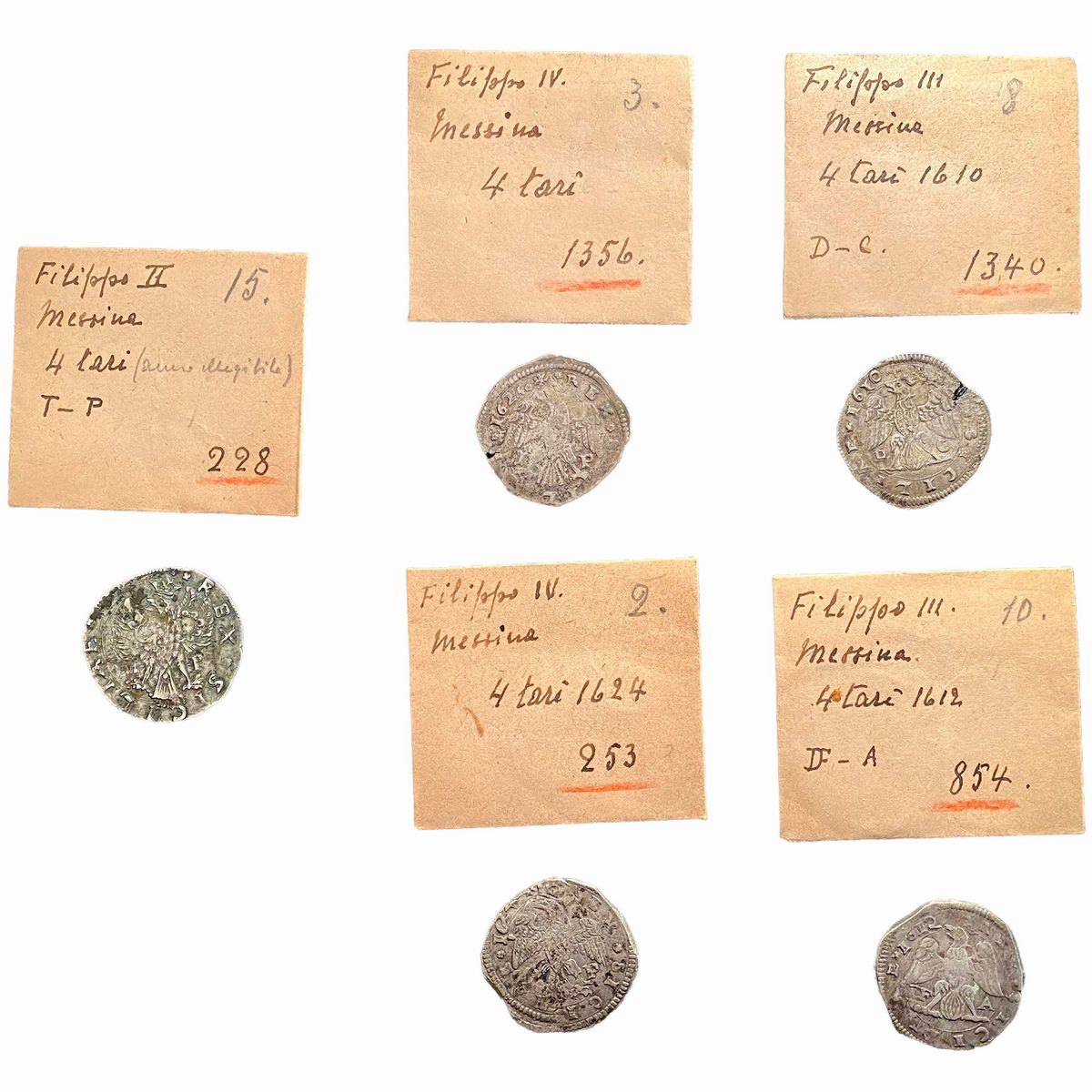 Sicilia - Lotto di 5 monete d'argento di Filippo II, III e IV