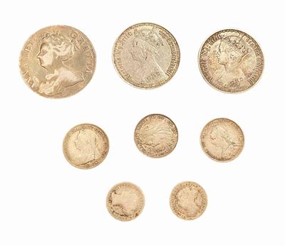 Monete britanniche, Lotto di 8 monete compreso un fiorino della Regina Anna e fiorini gotici dell...