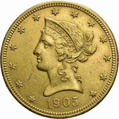 Moneta da 10 Dollari, 1905, in oro 16,35 g, Diam. 27 mm