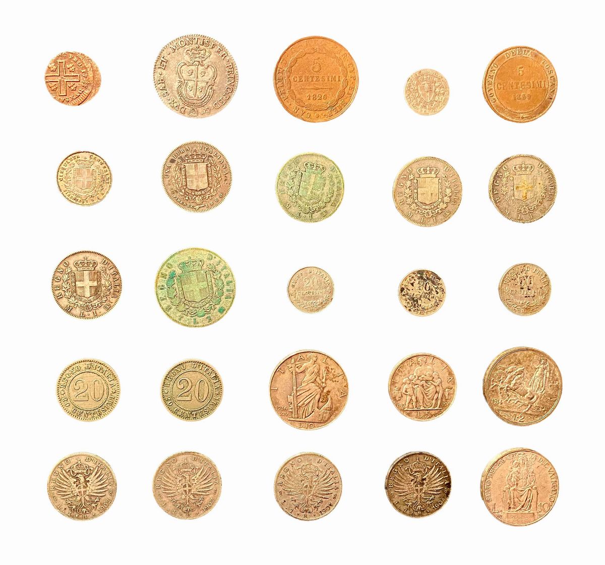 Regno D'italia - Regno di Sardegna e Regno d’Italia, Lotto di 25 monete in argento e rame