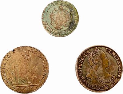 Lotto di 3 monete venete in argento, Venezia, 1802-1797