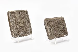 Two cigarette cases in silver filigree, late 19th - early 20th century